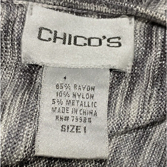 Chicos Sweater 1/M/8 Silky Gray Silver Metallic Kimono Dolman Sleeve Draped Chic - Picture 6 of 9